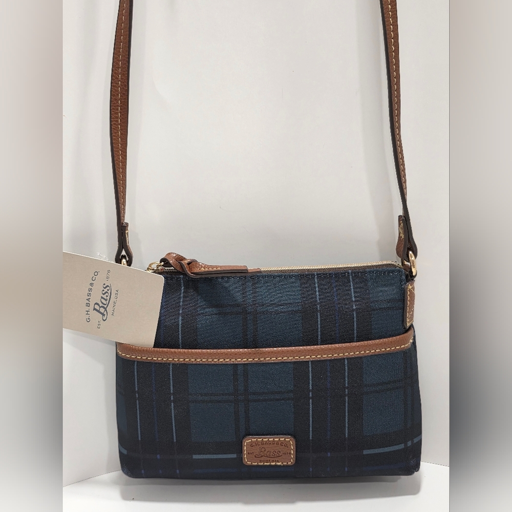G.H. Bass & Co. Navy Plaid Crossbody Bag